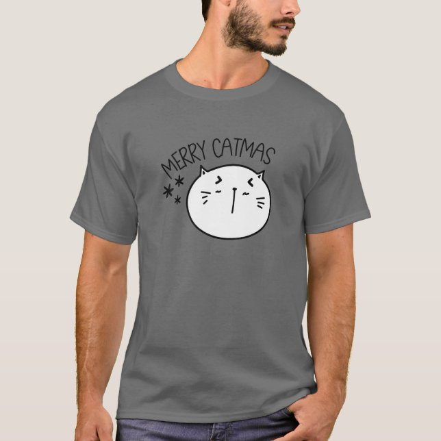Camiseta Feliz Catmas Homens Mulheres Crianças Engraçado Na (Frente)
