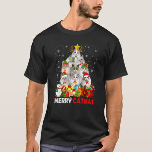 Camiseta Feliz Catmas  Mãe de Gato Pai de Gato Natal Ragdol