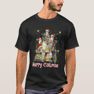 Camiseta Feliz Catmas Natal Homens Mulheres Gato Natal