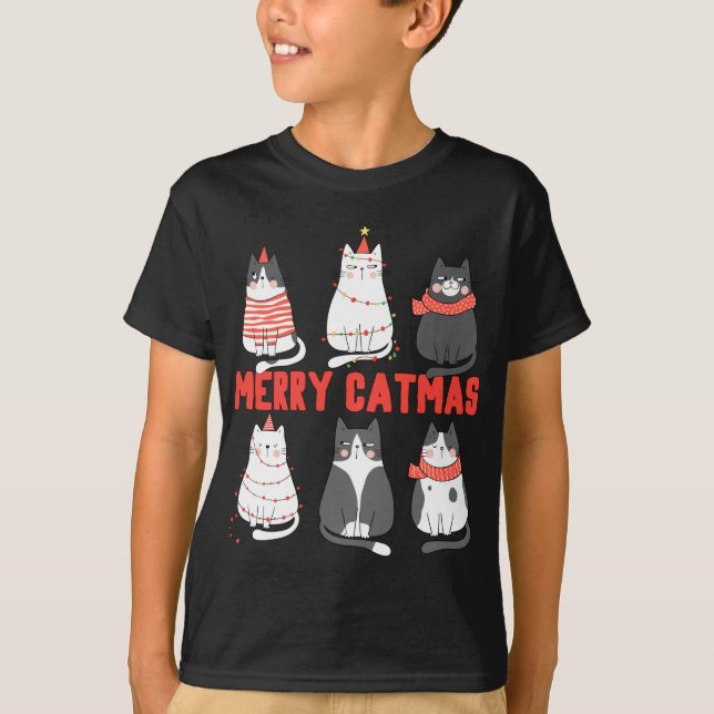 Camiseta Feliz Catmas Noveldade do Gato do Natal (Frente)