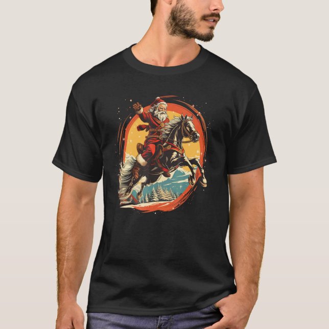 Camiseta Feliz cavalgada Papai Noel para Cavalos e Natal  (Frente)