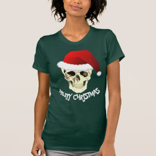 Camiseta Feliz Caveira de Natal com Papai Noel