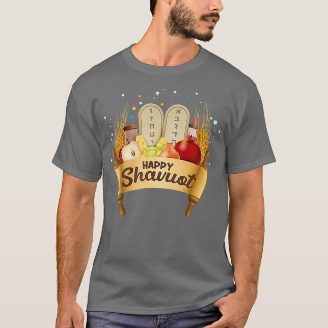 Camiseta Feliz Celebração Judaica Shavuot Judaísmo Hebraico (Frente)