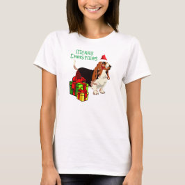 Camiseta Feliz Cesto de Natal com Roupa de Presentes