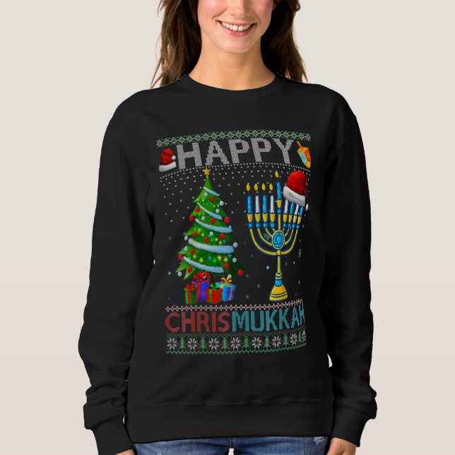 Camiseta Feliz Chrismukkah Santa Hat Natal Hanukkah Paj (Frente)