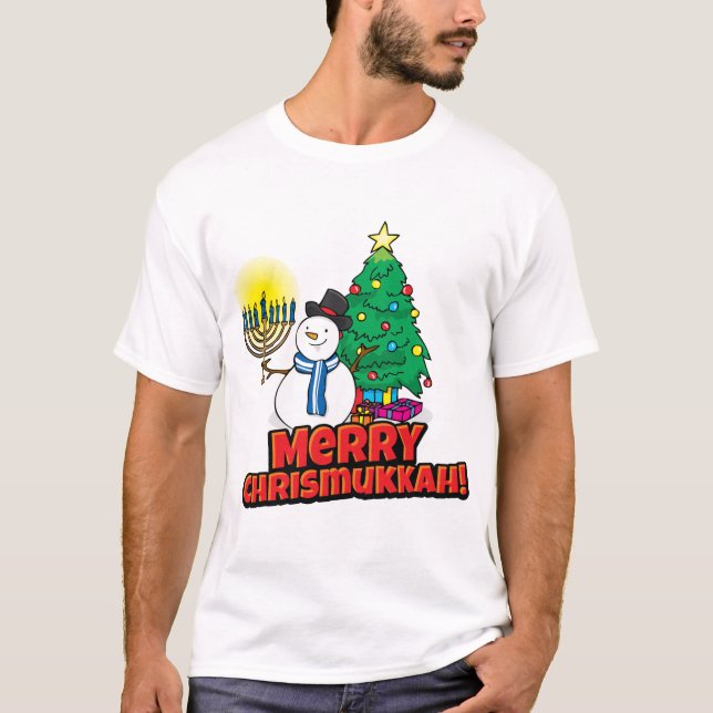 Camiseta Feliz Chrismukkah Snowman Menorah e nome personali (Frente)