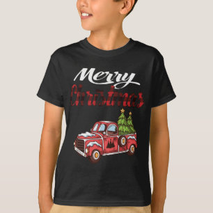 Camiseta Feliz Christma Tree Truck Xadrez Vintage Xmas Wago