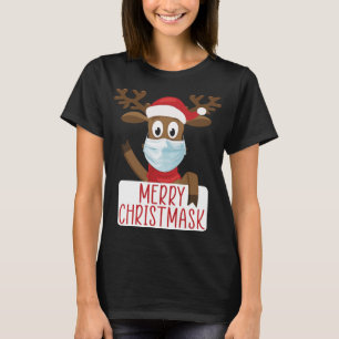 Camiseta Feliz Christmask Reindeer Face Mask Engraçado Chri