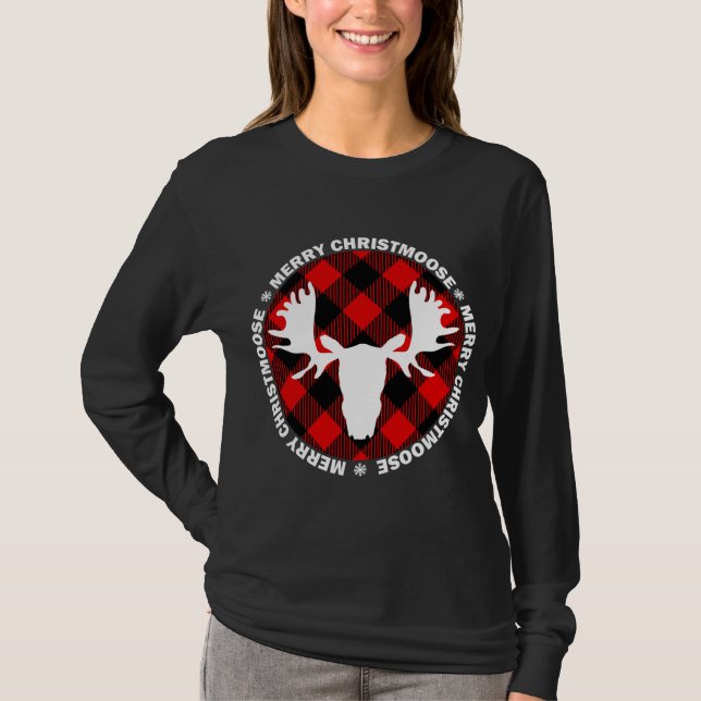 Camiseta Feliz Christmoose Buffallo Xadrez. Funny Moose Chr (Frente)