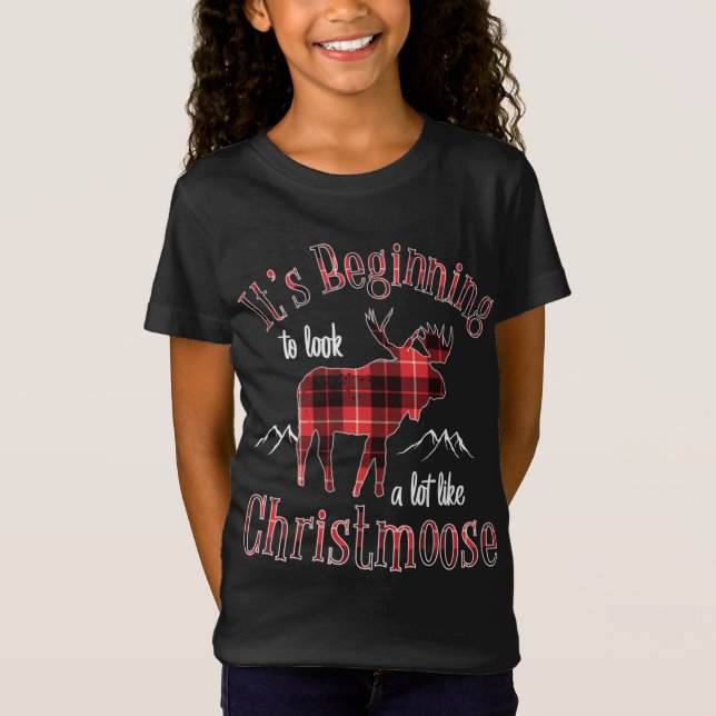 Camiseta Feliz Christmoose Buffalo Xadrez Red Moose para Ch (Frente)