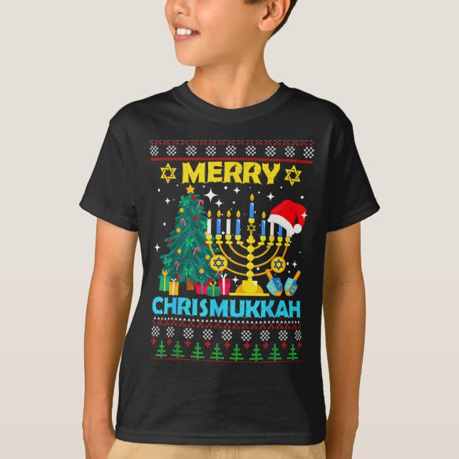 Camiseta Feliz Christmukkah Hanukkah Árvore de Natal Xmas F (Frente)