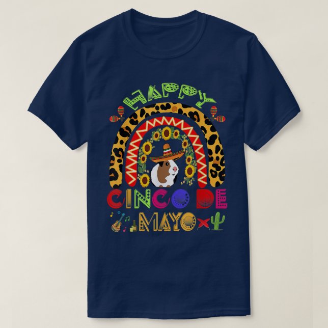 Camiseta Feliz Cinco De Mayo Funny Guiné Porco Com Sombrero (Frente do Design)