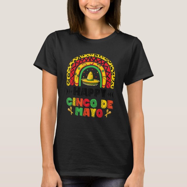 Camiseta Feliz Cinco De Mayo Poncho Mexicano Rainbow Men Wo (Frente)