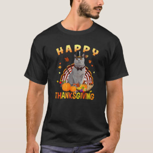 Camiseta Feliz Cinza de Ação de Graças Cat Turquia Peregrin