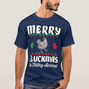 Camiseta Feliz Cluckmas Engraçado Frango Natal Retro Vinta