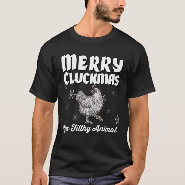Camiseta Feliz Cluckmas Engraçado Frango Natal Retro Vinta (Frente)
