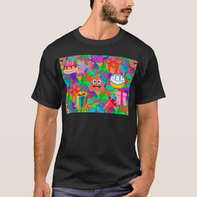Camiseta feliz cocô de aniversário emoji (Frente)