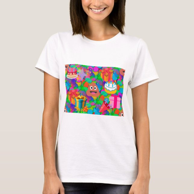 Camiseta feliz cocô de aniversário emoji (Frente)