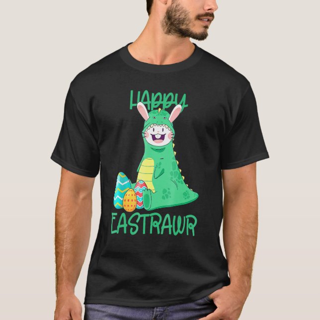 Camiseta Feliz Coelhinho Da Páscoa Com Ovo De Trex Dinossau (Frente)