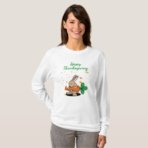 Camiseta Feliz Coelho Engraçado de Ação de Graças Longa
