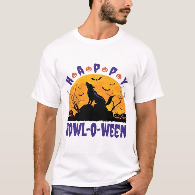 Camiseta Feliz Como O Ween Uivando Halloween Cachorro Essen (Frente)