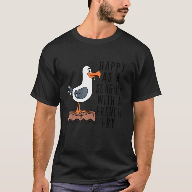 Camiseta Feliz Como Uma Gaivota Com Um Franco Roupa (Frente)