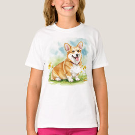 Camiseta Feliz Corgi Puppy Pet Flowers