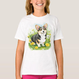 Camiseta Feliz Corgi Puppy Pet Flowers