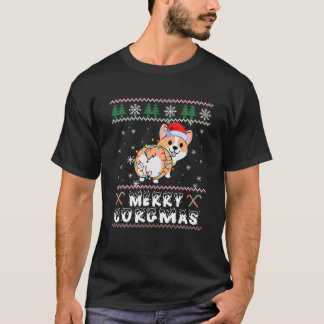 Camiseta Feliz Corgmas Corgi Ugly Christmas Tree Light Sant