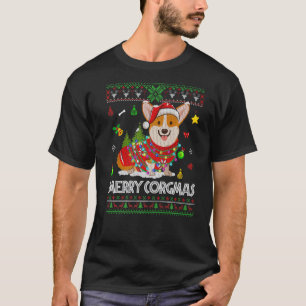 Camiseta Feliz Corgmas Natal Feio Corgi Cachorro Com Papai 