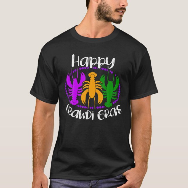 Camiseta Feliz Crawdi Gras Crawfish Lagosta Mardi (Frente)