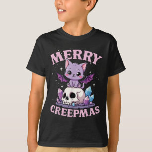 Camiseta Feliz Creepmas Gato Passado de Goth Natal Caveira