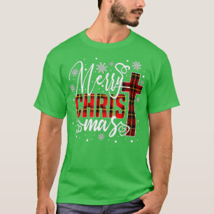 Camiseta Feliz Cristo de Natal Cross Buffalo Xadrez Vermelh