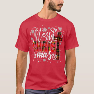 Camiseta Feliz Cristo de Natal Cross Buffalo Xadrez Vermelh