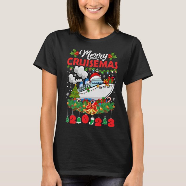 Camiseta Feliz Cruisemas Família Cruise Natal 2023 Diversão (Frente)