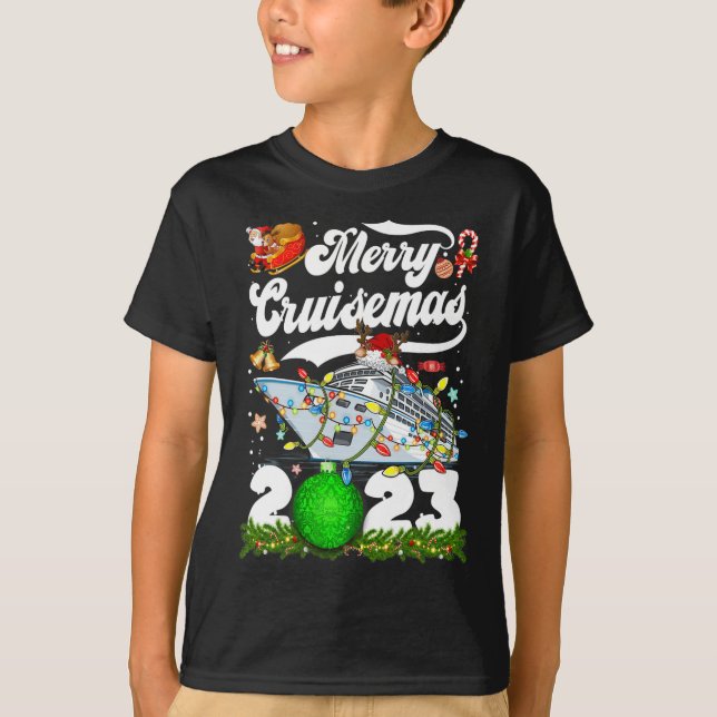 Camiseta Feliz Cruisemas Família Cruise Natal 2023 Diversão (Frente)