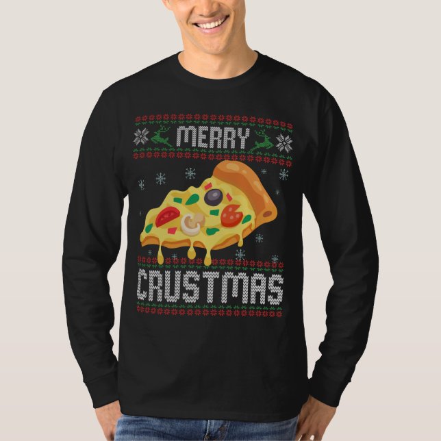 Camiseta Feliz Crustmas Engraçado Pizza de Natal Feia Suéte (Frente)