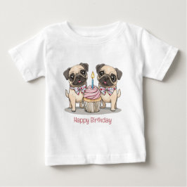 Camiseta Feliz Cupcake de Cães Pug de Aniversário