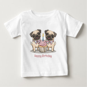Camiseta Feliz Cupcake de Cães Pug de Aniversário