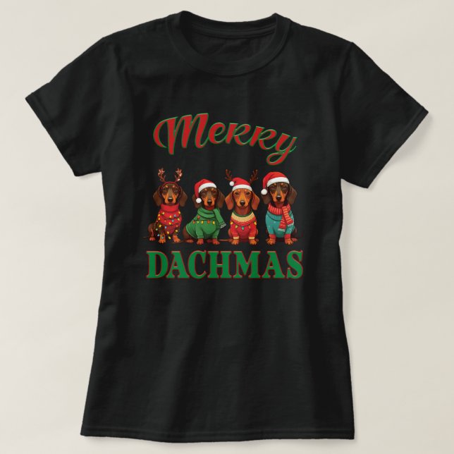 Camiseta Feliz Dachmas: Festivo Dachshund (Frente do Design)