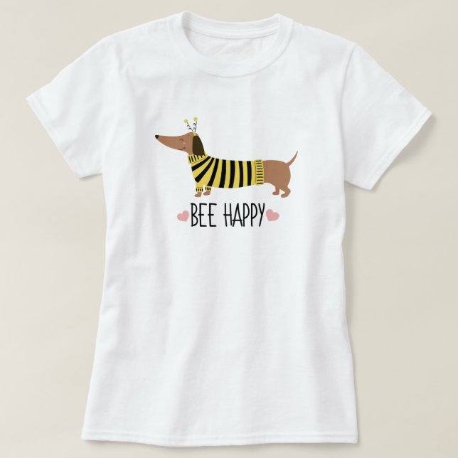 Camiseta Feliz Dachshund Abelha (Frente do Design)