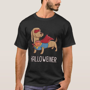 Camiseta Feliz Dachshund Super-Herói do Dia das Bruxas Feli