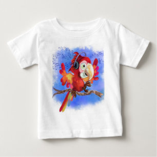 Camiseta Feliz Dançarino de Música de Papagaio Vermelho F