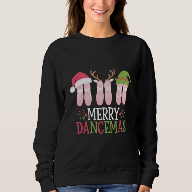 Camiseta Feliz Dancemas Calçados de Balé de Natal Dançando (Frente)