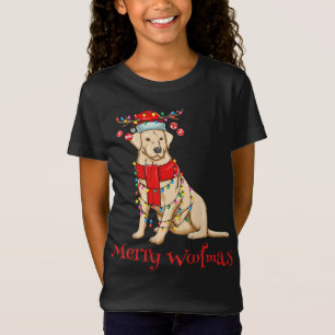 Camiseta Feliz das Luzes de Férias do Cachorro Amarelo Nata