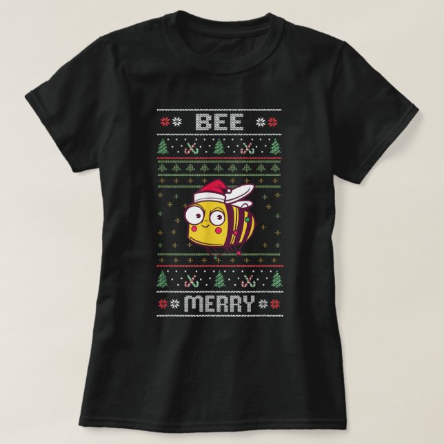 Camiseta Feliz de abelhas - Feliz Natal (Frente do Design)