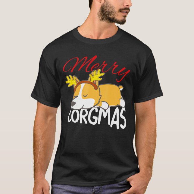 Camiseta Feliz de Cães Corgi Natal (Frente)