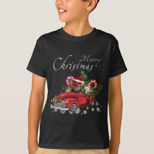 Camiseta Feliz de Caminhão Vermelho papai noel German sheph