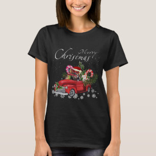 Camiseta Feliz de Caminhão Vermelho papai noel German sheph