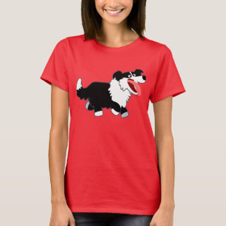 Camiseta Feliz de Cartoon Fronteira Collie Mulhere